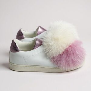 Joshua’s Heart in NYC White and Purple Pom Pom Leather Trainers | 35